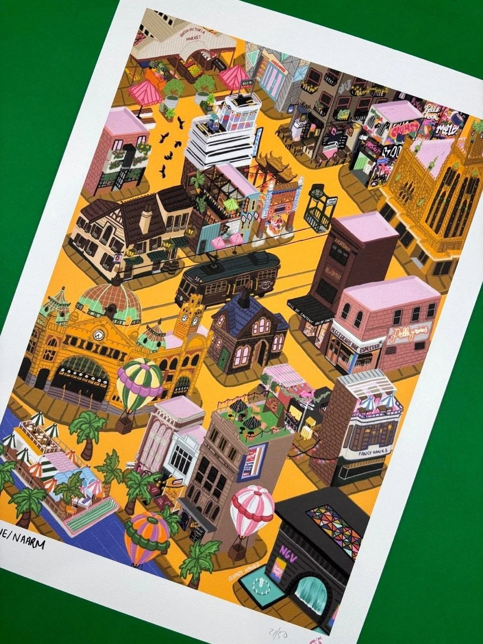 Melbourne in the Day Map  Print