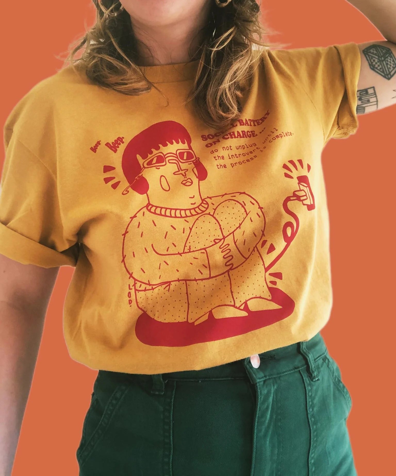 Social Battery On Charge - MUSTARD TEE