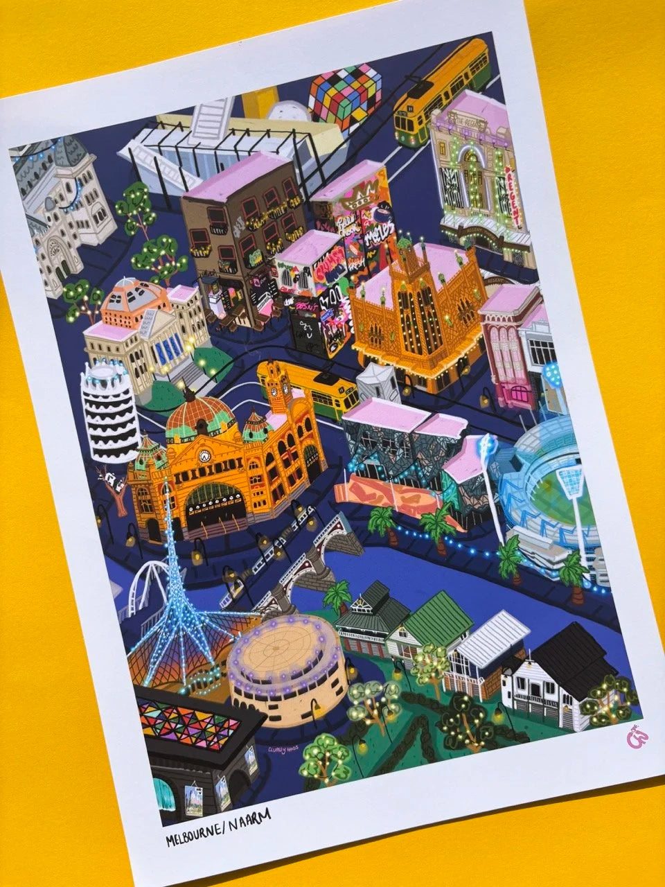 Melbourne at Night Map Print