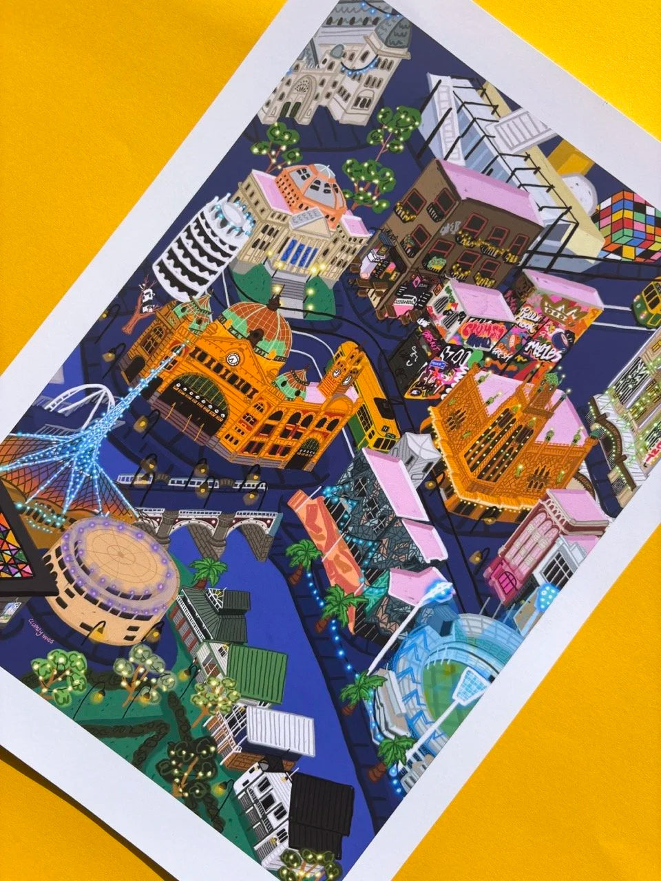 Melbourne at Night Map Print