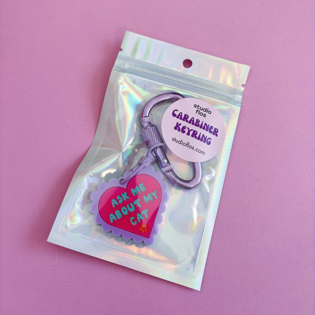 Ask Me About My Cat Carabiner Keyring